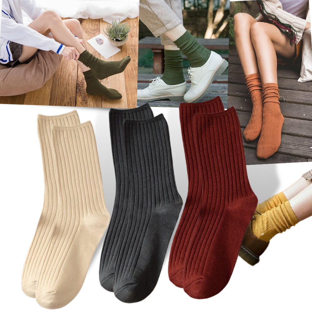 3 Paires de chaussettes côtelées en coton pour femmes